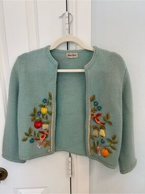 Vintage Embroidered Mint Cardigan by Neiman Marcus